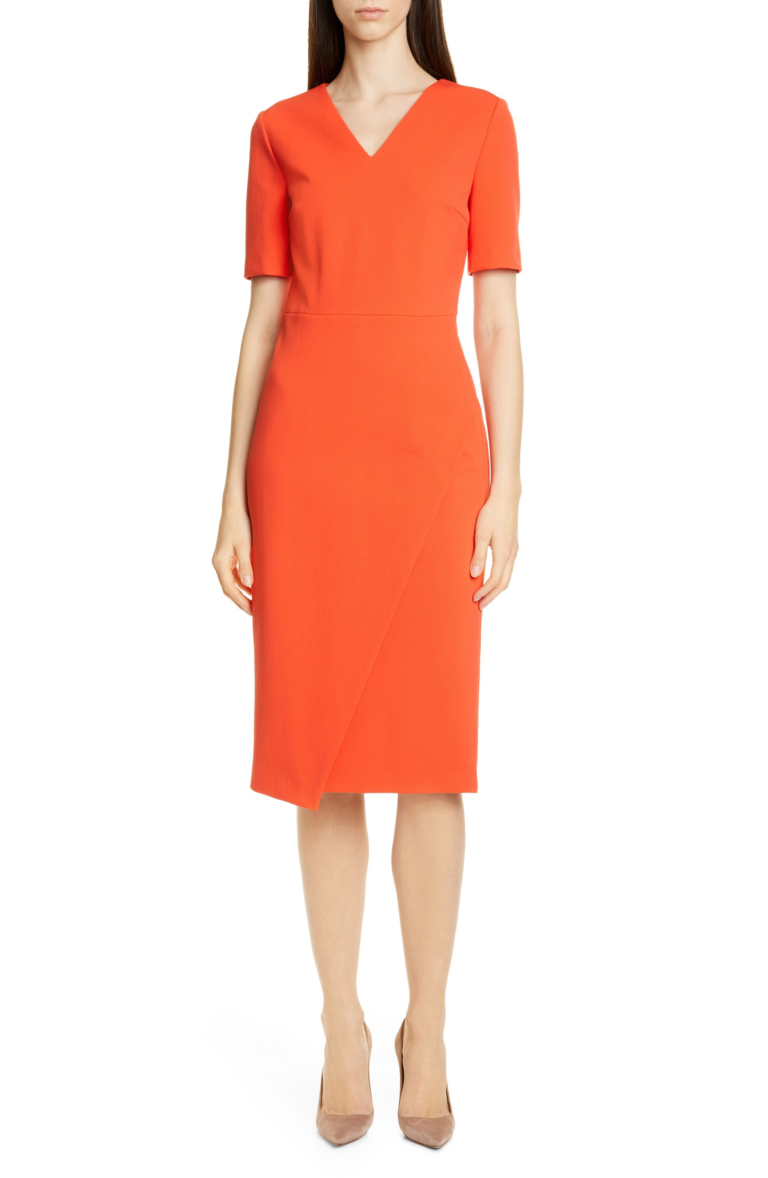 Boss Daissa Faux Wrap Sheath Dress, Orange