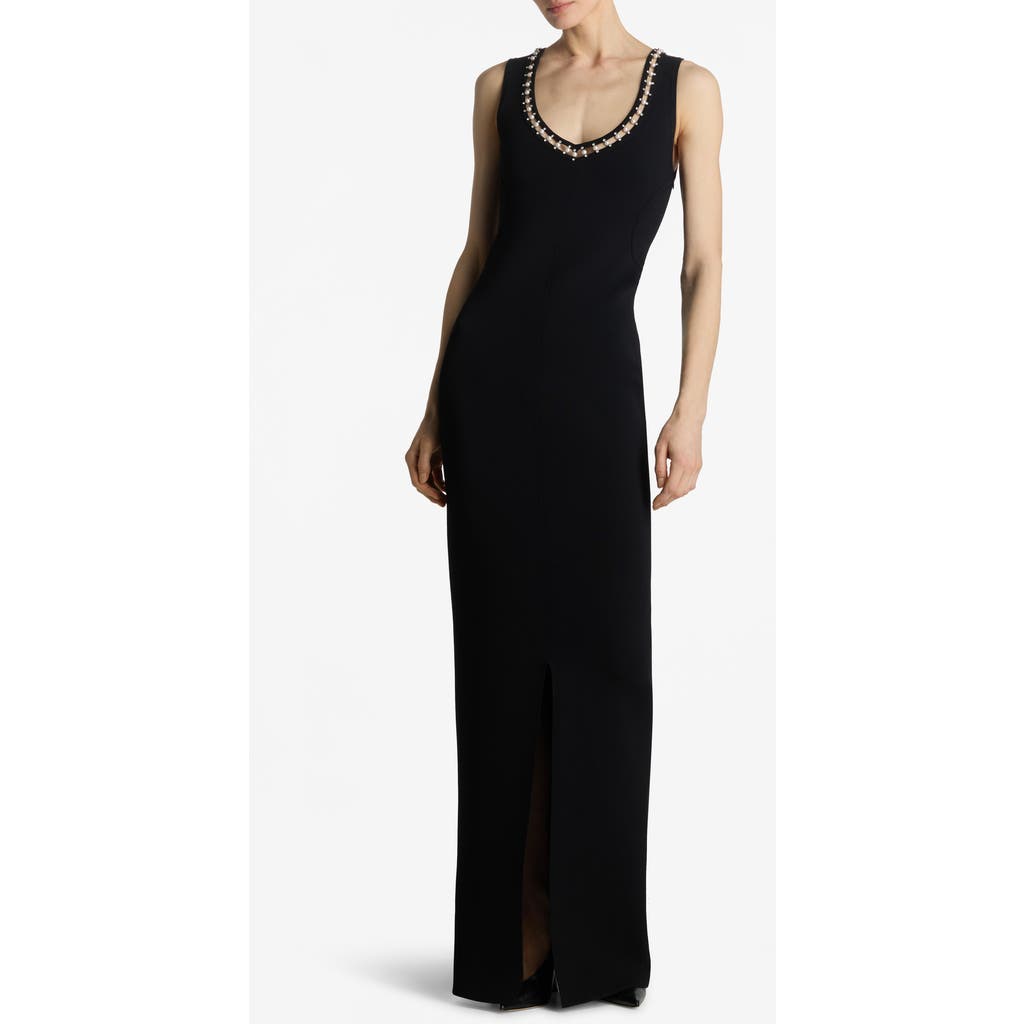 St John Crystal Embellished Sleeveless Stretch Viscose Milano Knit Gown In Black
