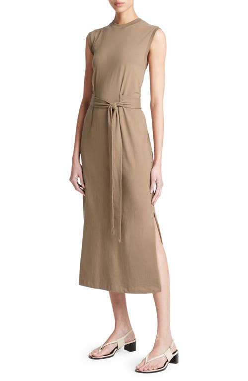 Vince Sleeveless Cotton Knit Midi Dress In Shale