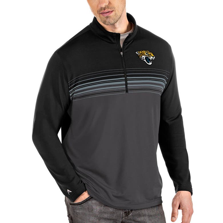 Shop Antigua Black/gray Jacksonville Jaguars Pace Quarter-zip Pullover Jacket