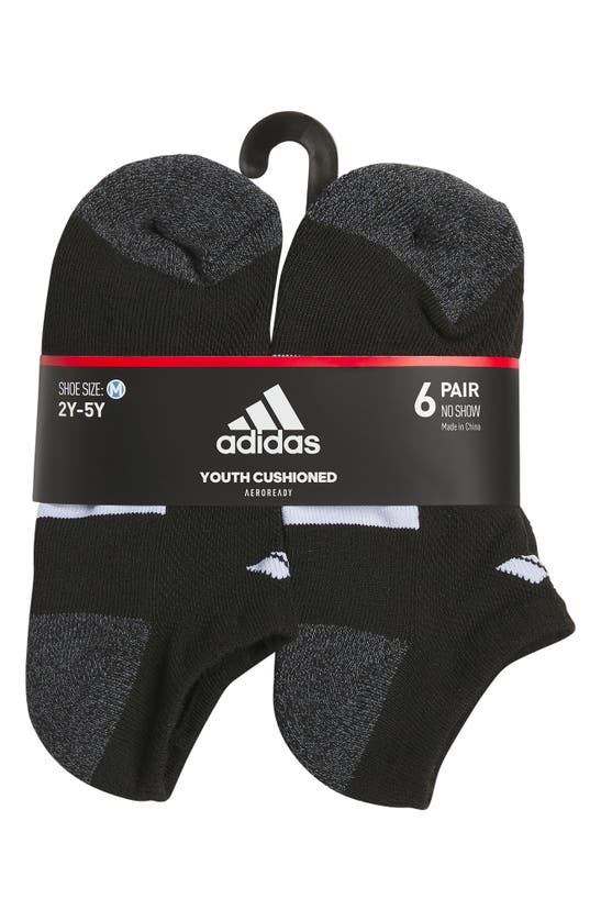 Shop Adidas Originals Kids' Athletic Cushioned No Show Socks In Black/ Onix Grey/ White