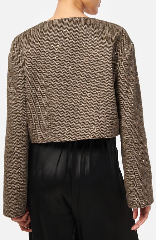 Shop Cami Nyc Serrano Sequin Wool Blend Herringbone Crop Jacket In Black And Tan