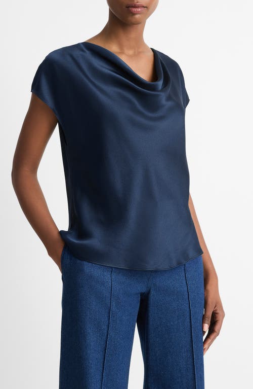 Shop Vince Cowl Neck Silk Blouse In Coastal Blue