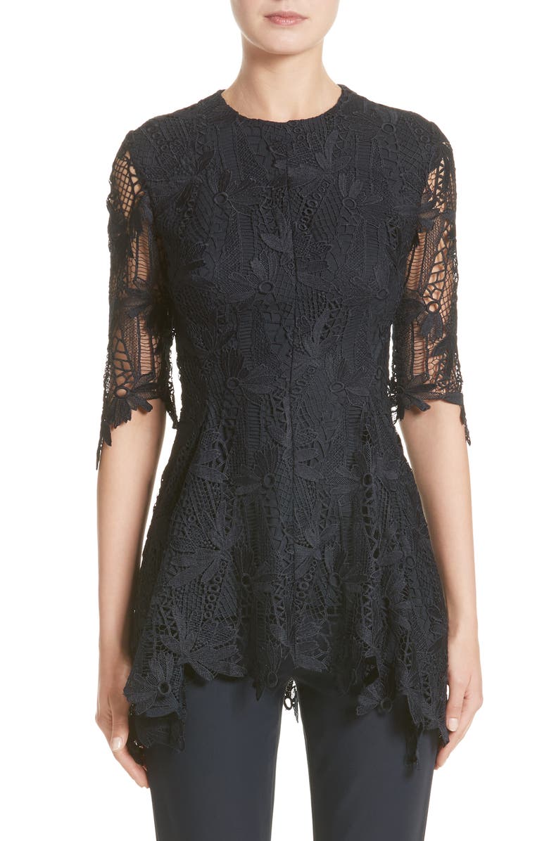 Lela Rose Elbow Sleeve Lace Top (Nordstrom Exclusive) | Nordstrom