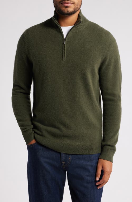 Nordstrom Cashmere Quarter Zip Pullover Sweater In Green