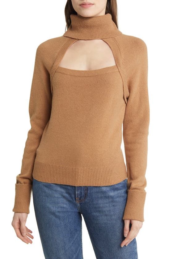 Paige Cherise Wool Blend Cutout Turtleneck Sweater In Toffee Bronze