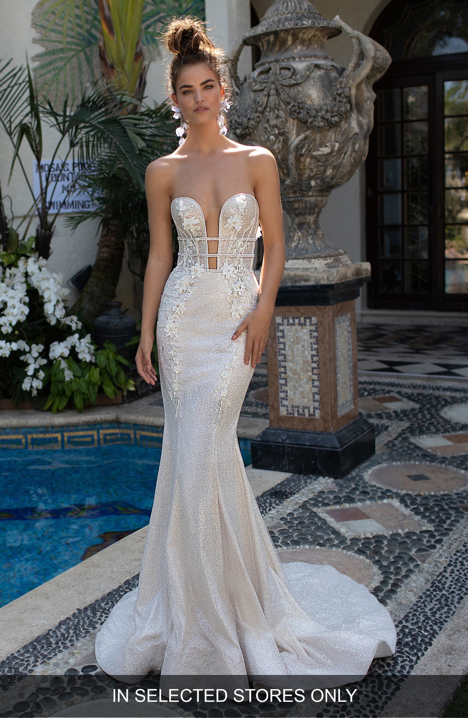 Berta Floral Appliqué Glitter Mermaid Wedding Dress | Nordstrom