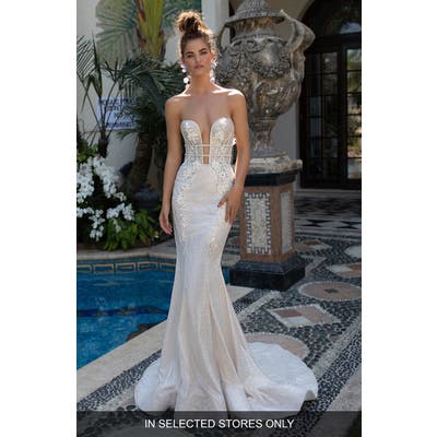 Berta Embellished Strapless Mermaid Gown, Size - Ivory
