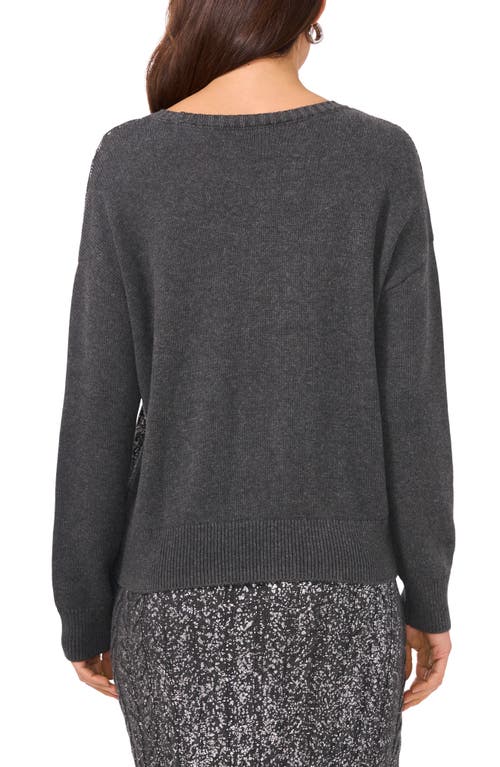 Vince Camuto Womens Metallic Cable Knit Crewneck Sweater In Med Heather Grey
