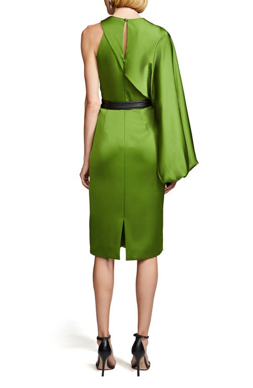 Shop Halston Christa One-shoulder Satin Cocktail Dress In Mojito