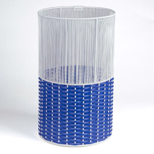Happimess Harper Modern 2-tone Faux Wicker Cylinder Waste Basket In White/blue