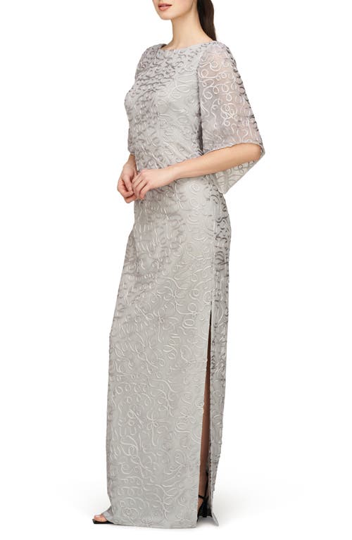 Shop Js Collections Camile Flutter Sleeve Column Gown In Silver Mist