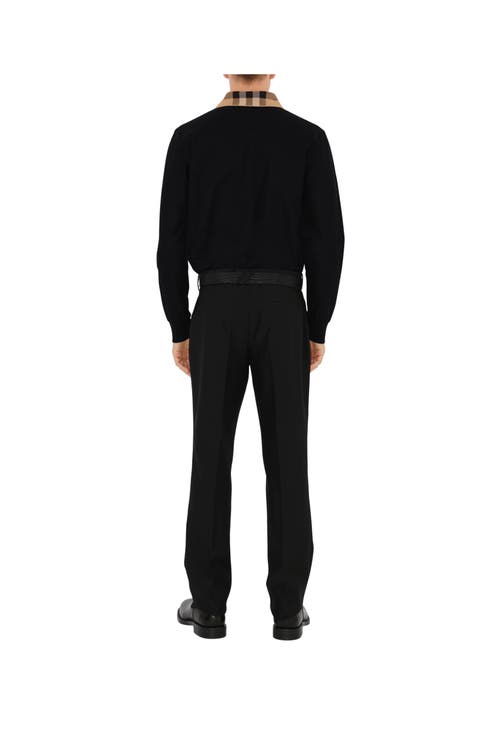 Burberry Cody Beige Polo Shirt With Long Sleeves And Check Motiv On The Collar In Cotton Man In Black