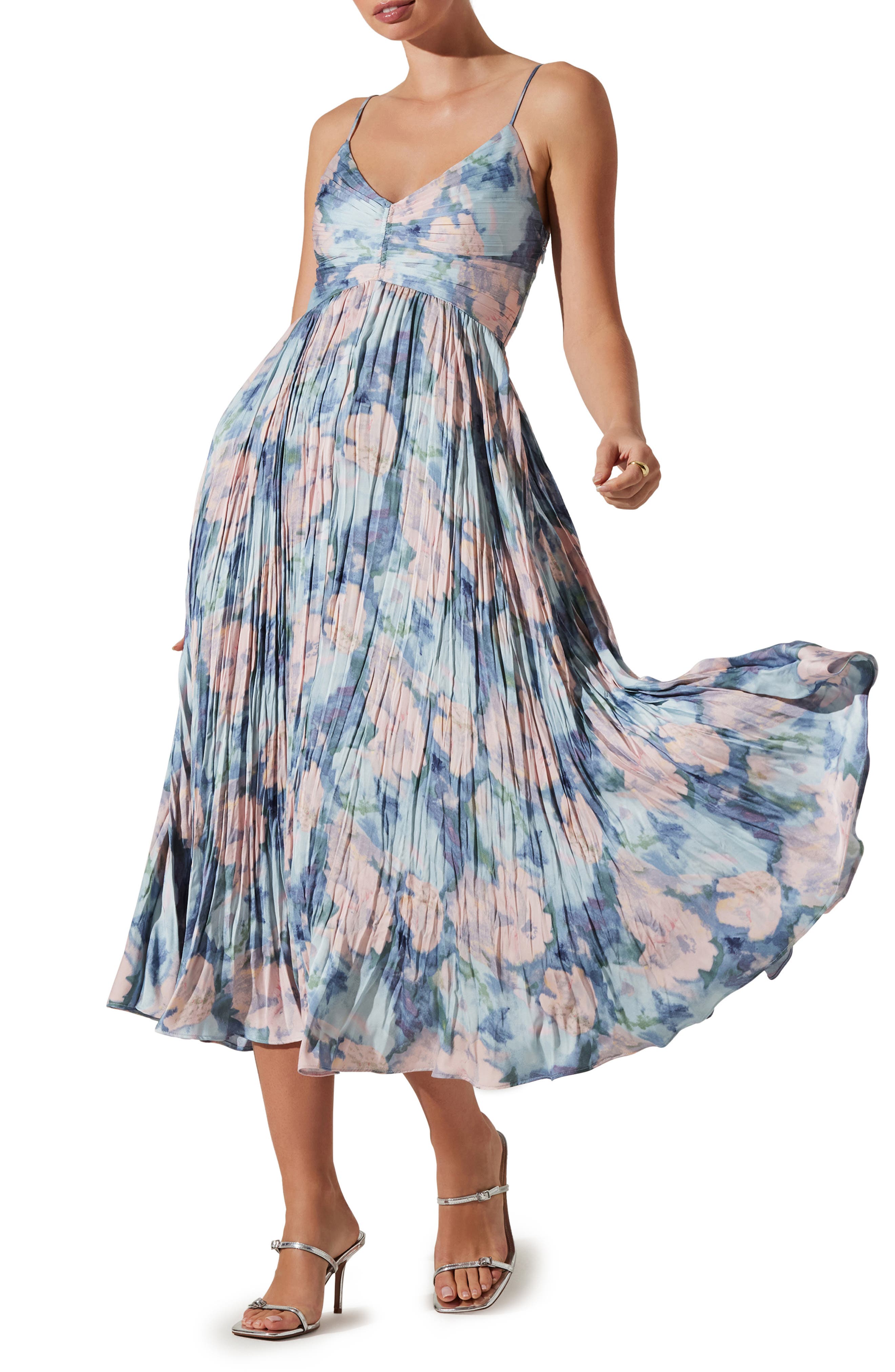 ASTR the Label Maeve Floral Midi Sundress in Blue Multi Abstract | Smart  Closet
