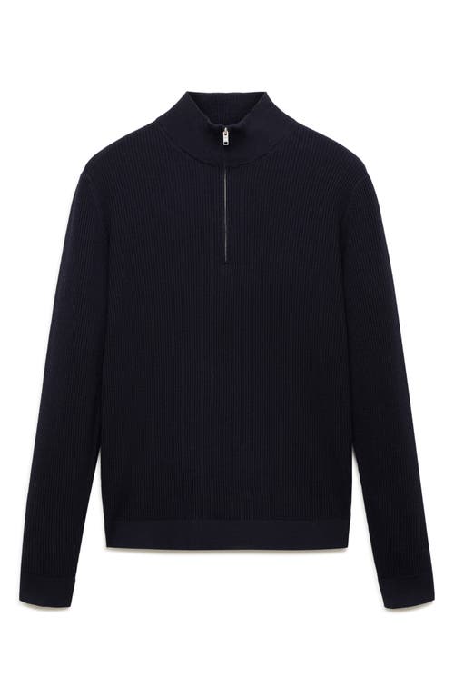 Shop Mango Perkins Half Zip Sweater In Dark Navy