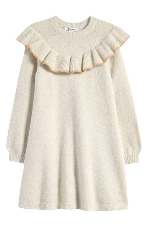 Shop Nordstrom Kids' Metallic Ruffle Long Sleeve Sweater Dress In Ivory Egret