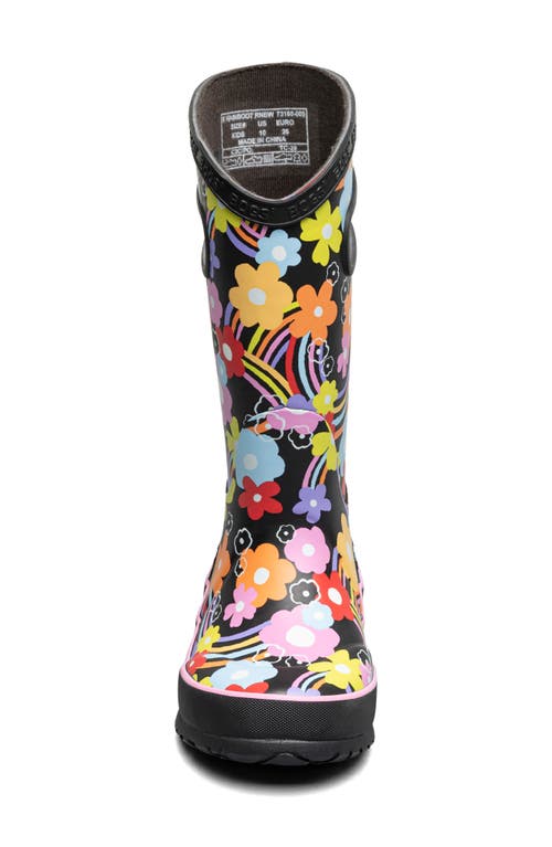 Bogs Kids' Rainbow Flower Rain Boot In Black Multi