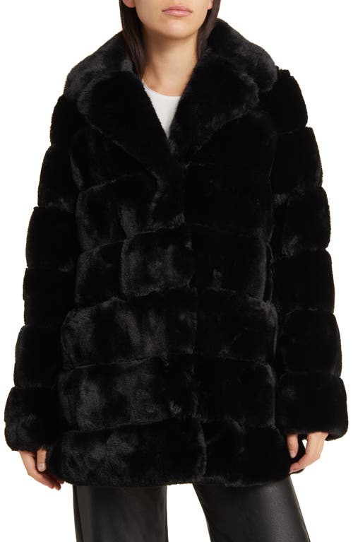 Notched Lapel Faux Fur Jacket in Black