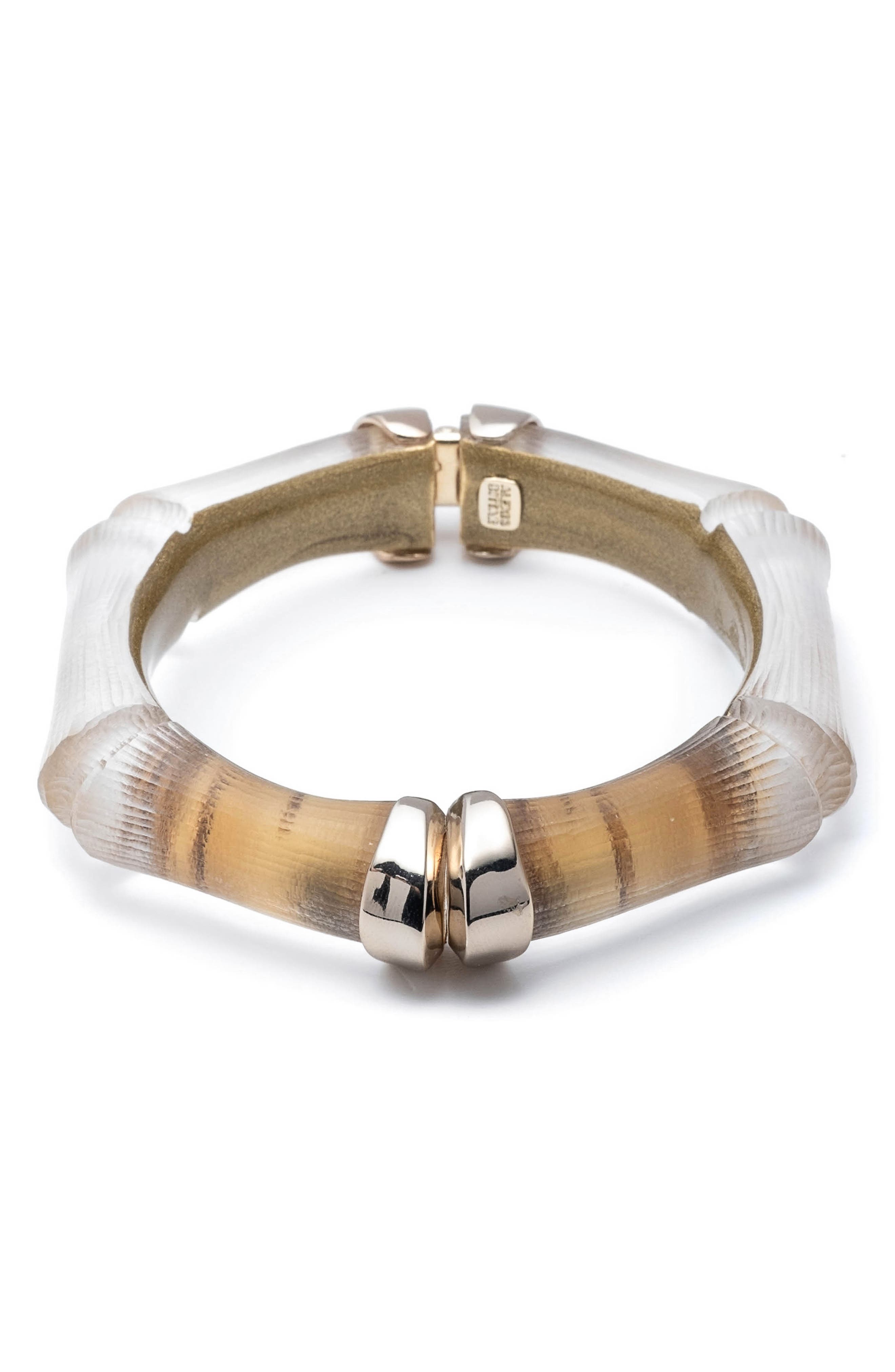 Alexis Bittar Bamboo Lucite Hinged Bangle Bracelet In Gold Bamboo