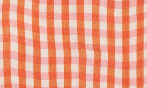 Shop Mon Coeur Gingham Linen Bubble Romper In Natural/misti Rose/orange