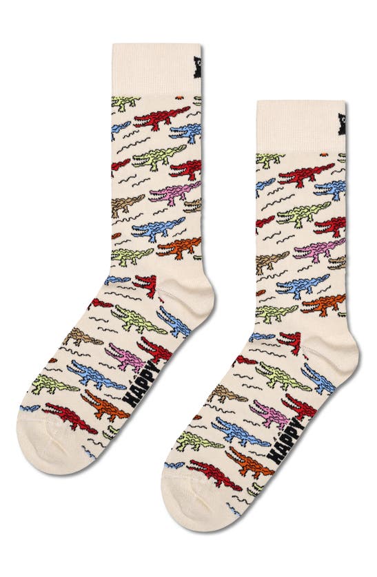 Shop Happy Socks Crocodile Socks In Beige