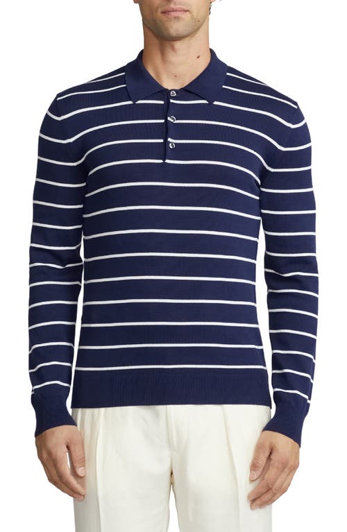 Shop Ralph Lauren Purple Label Stripe Cotton Polo Sweater In Spring Navy/optic White