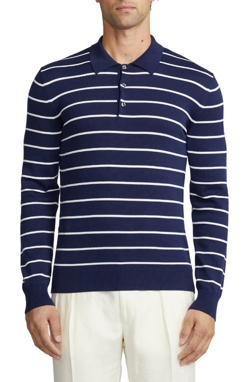 Ralph Lauren Purple Label Stripe Cotton Polo Sweater Spring Navy/Optic White at Nordstrom,