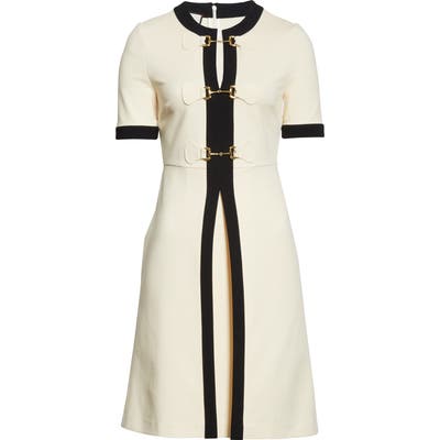 Gucci Horsebit Toggle Stretch Jersey A-Line Dress, Ivory