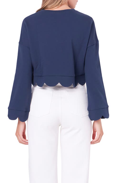 English Factory Scallop Crop Knit Top In Navy