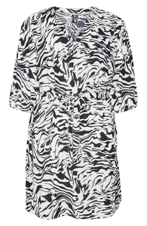 Vero Moda Curve Ilona Belted Zebra Print Dress In Birch/aop Black