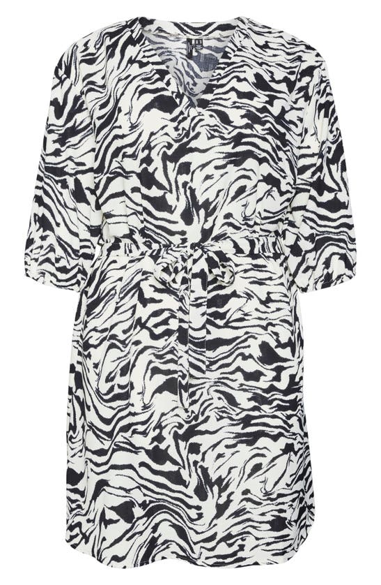 Vero Moda Curve Ilona Belted Zebra Print Dress In Birch/ Aop Black