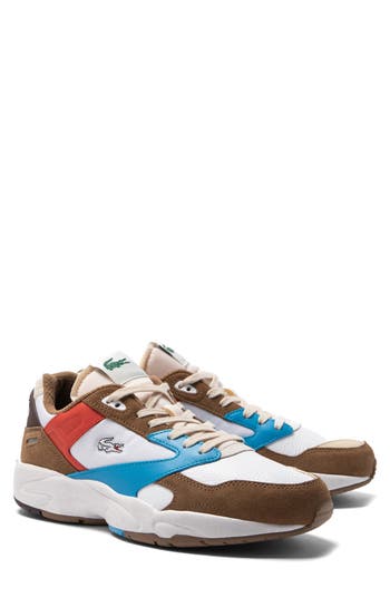 Lacoste Storm 96 Low Leather Sneaker In Brown/blue