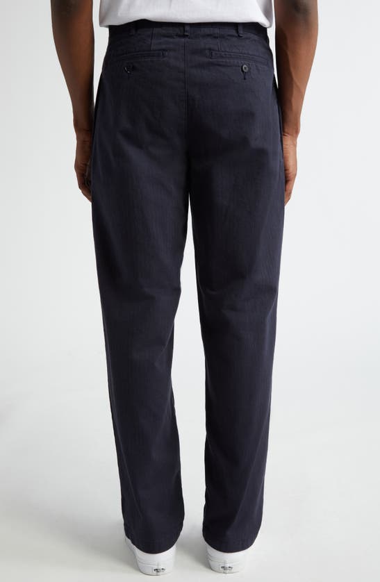 Noah Double Pleat Cotton Herringbone Pants In Navy