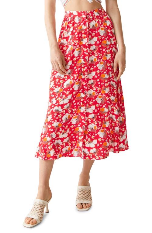 & Other Stories Button Front Floral Midi Skirt in Red Flower