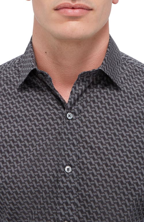 Shop Bugatchi Axel Shaped Fit Basketweave Print Stretch Button-up Shirt In Anthracite