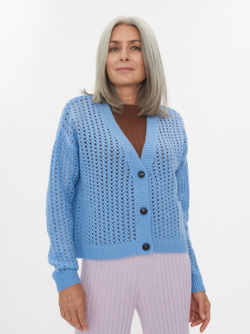 Gobi Mongolian Cashmere Ajour Knit Cardigan In Airy Blue