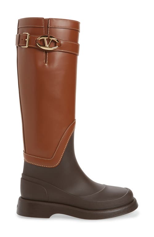 Shop Valentino Garavani Vlogo Knee High Rain Boot In Tobacco/fondant