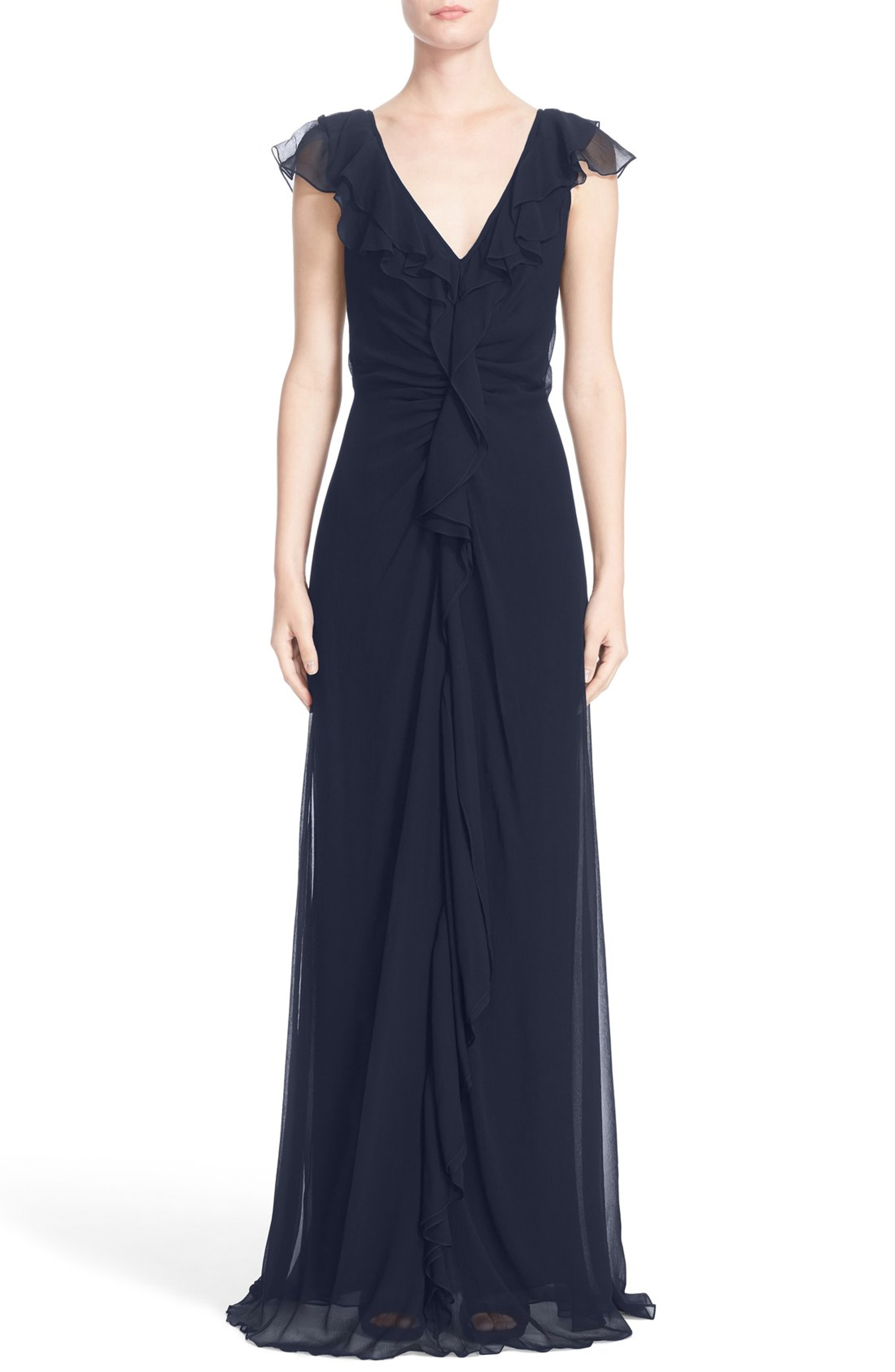 Carolina Herrera Ruffle Detail Silk Chiffon V-Neck Gown | Nordstrom Carolina Herrera Ruffle Detail Silk Chiffon V-Neck Gown | Nordstrom