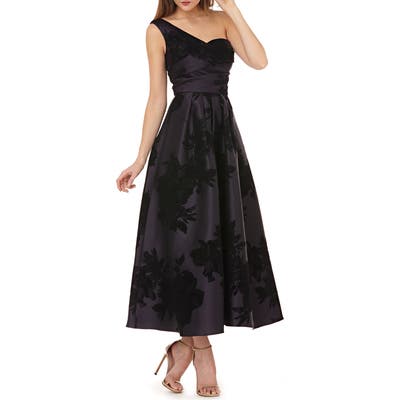 Kay Unger Mikado One-Shoulder Gown, Black