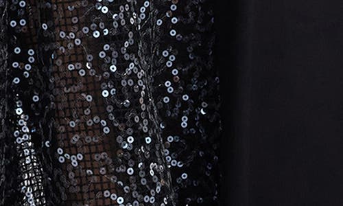 DRESS THE POPULATION DRESS THE POPULATION WINNIE SEQUIN PANEL LONG SLEEVE GOWN