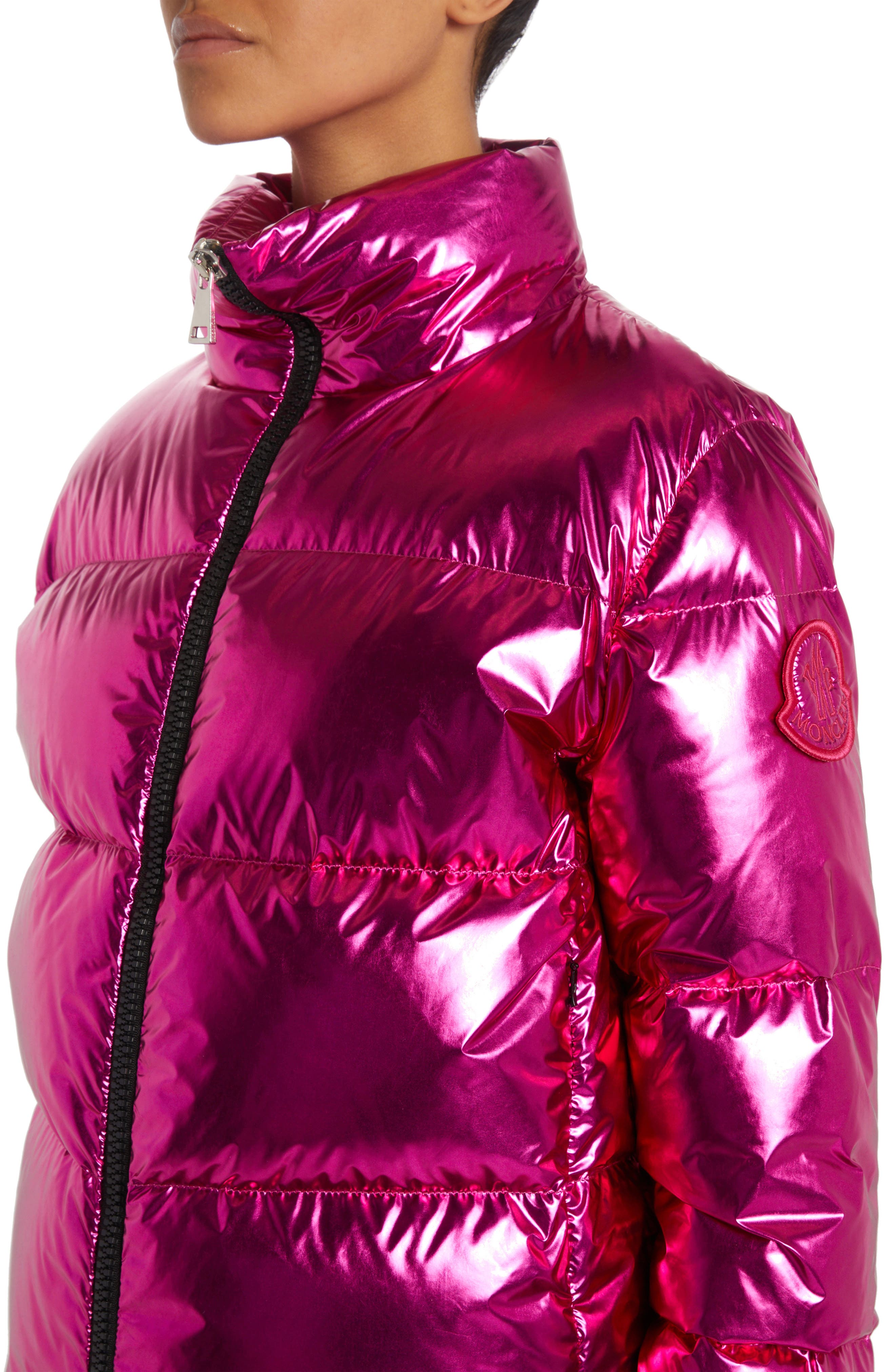Moncler Meuse Laminated Nylon Down Jacket in Fuchsia Smart Closet