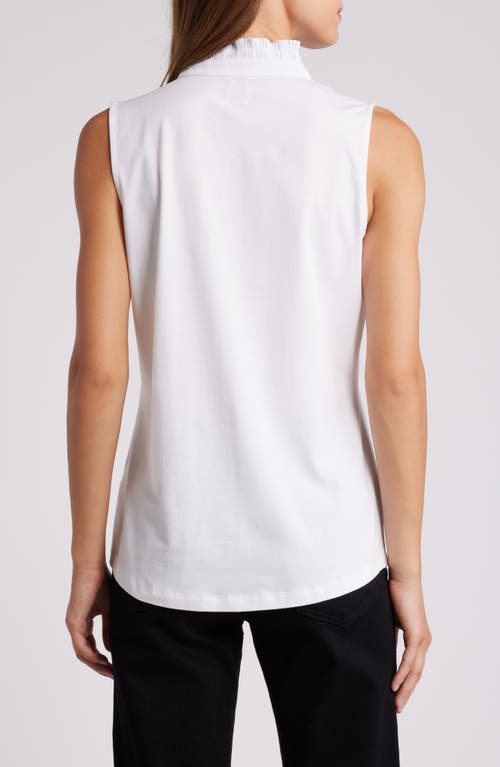 Shop Nic + Zoe Nic+zoe Mixed Media Pleat Neck Sleeveless Top In Paper White