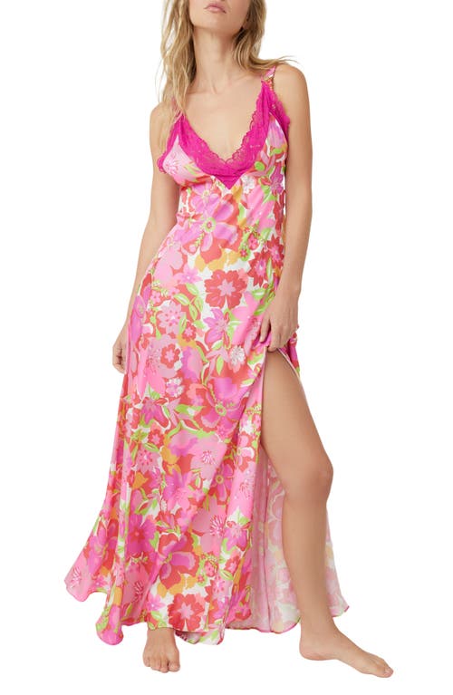 Free People All A Bloom Floral Maxi Nightgown Neon Pop Combo at Nordstrom,