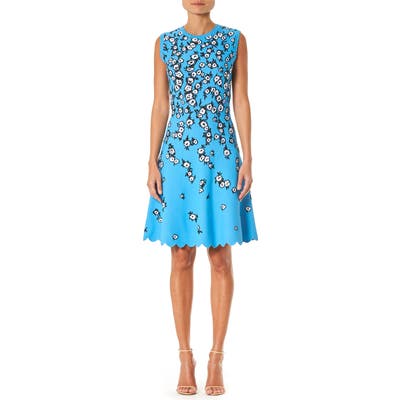 Carolina Herrera Floral Jacquard Scallop Hem Dress, Blue
