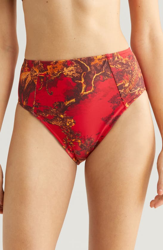L Agence Vanessa Red Jungle High Waist Bikini Bottoms In Scarlet