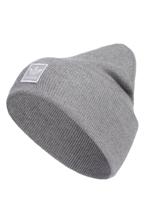 adidas Trefoil Logo Patch Rib Beanie in Light Grey 