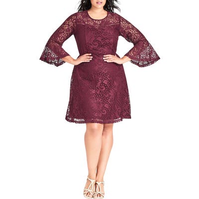 Plus Size City Chic Lace Fit & Flare Dress, Red