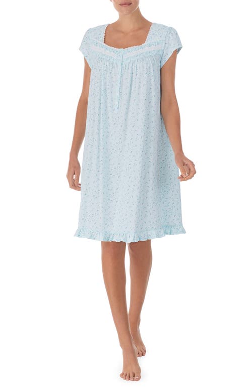 Floral Print Cap Sleeve Cotton Jersey Short Nightgown in Sage/Prt