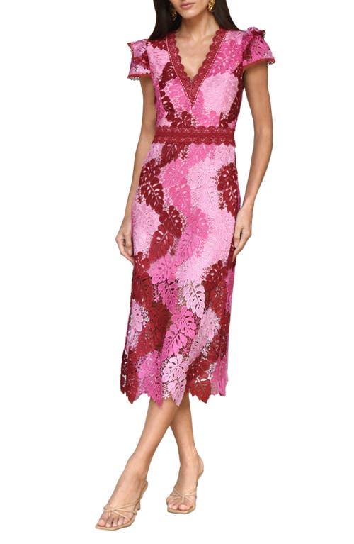 Shop Adelyn Rae Adeline Palm Lace Midi Dress In Red/pink