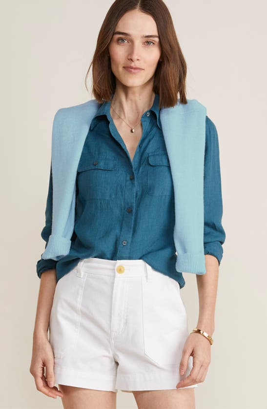 Shop Vineyard Vines Long Sleeve Linen Button-up Shirt In Mallard Blue
